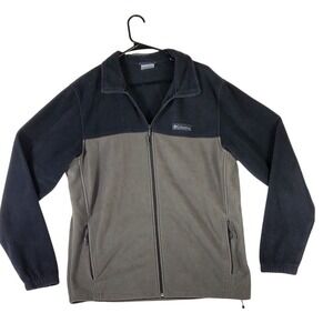Columbia Mens Full Zip Fleece Jacket Charcoal Grey Black Colorblock Large L
